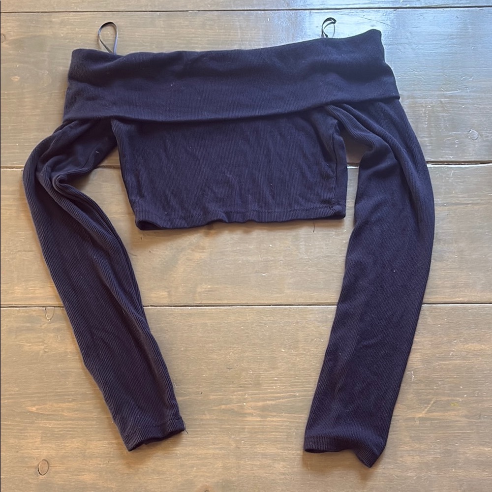 y2k inspired Navy Off-Shoulder Long Sleeve Top